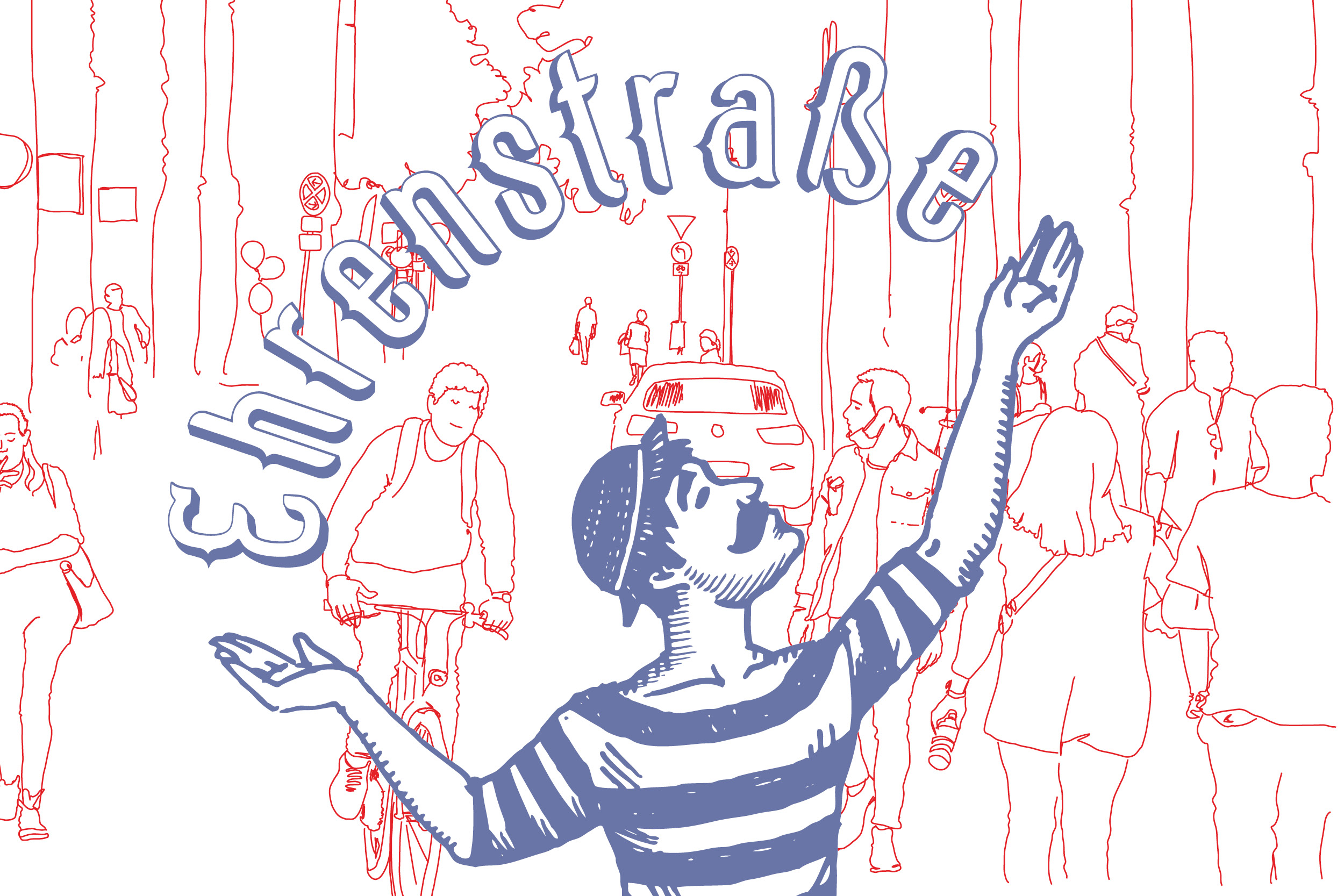 Ehrenstraße Skizze von Menschen auf der Ehrenstraße