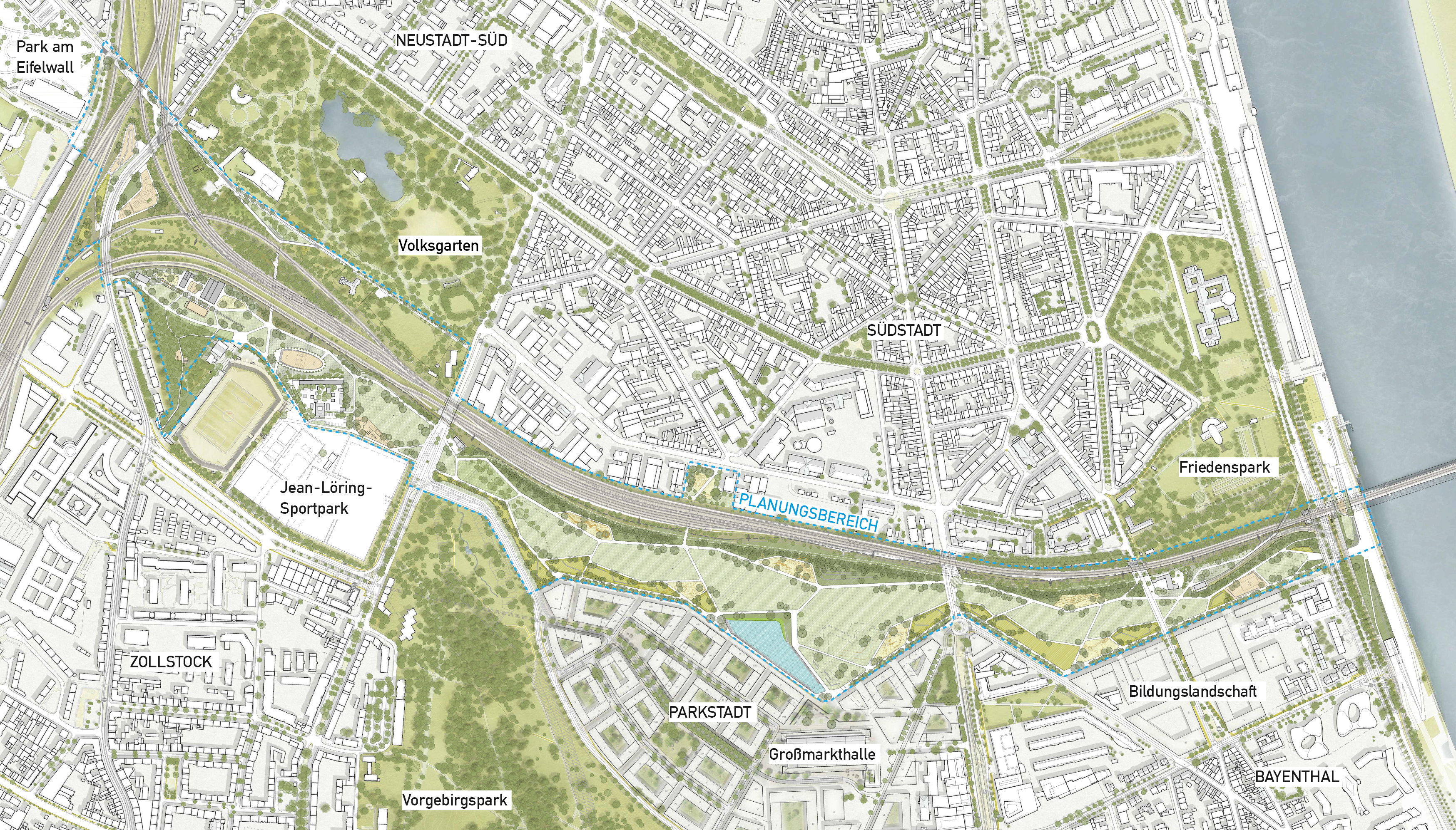 Gesamtplan über das Planungsgebiet Grüngürtel Parkstadt Süd