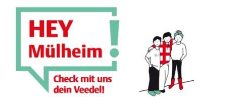 Hey Mülheim! Logo Hey Mülheim! Check mit uns dein Veedel und drei Menschen